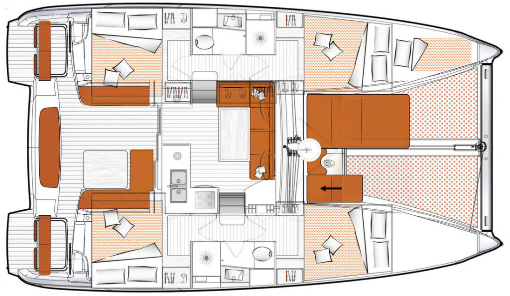 Layout interno Excess 11 con cabine e dinette